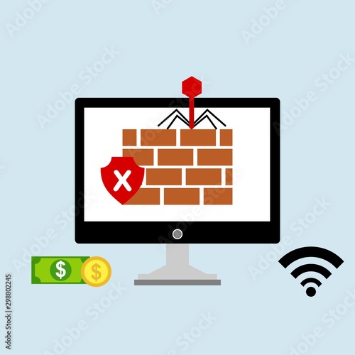computer virus design with virus alert message, trojan ,virus , antivirus and firewall protection., vector illustration