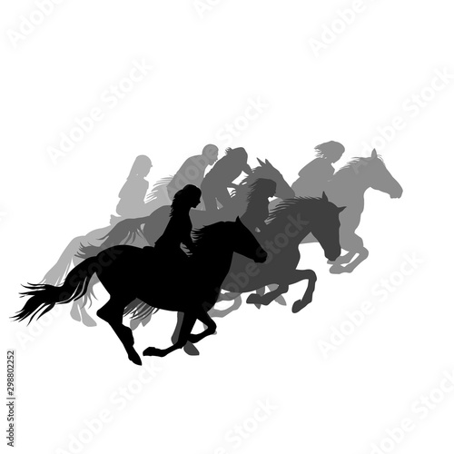 Riders on horses galloping on the horse racing