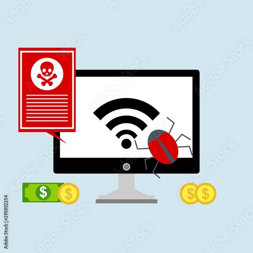 computer virus design with virus alert message, trojan ,virus , antivirus and firewall protection., vector illustration