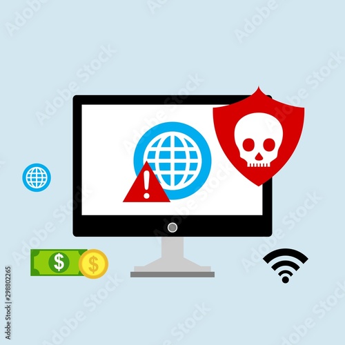 computer virus design with virus alert message, trojan ,virus , antivirus and firewall protection., vector illustration