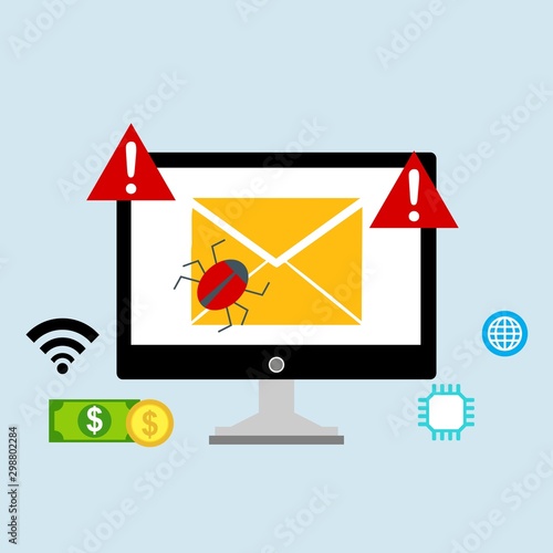 computer virus design with virus alert message, trojan ,virus , antivirus and firewall protection., vector illustration