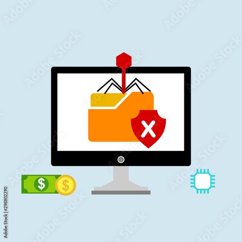 computer virus design with virus alert message, trojan ,virus , antivirus and firewall protection., vector illustration