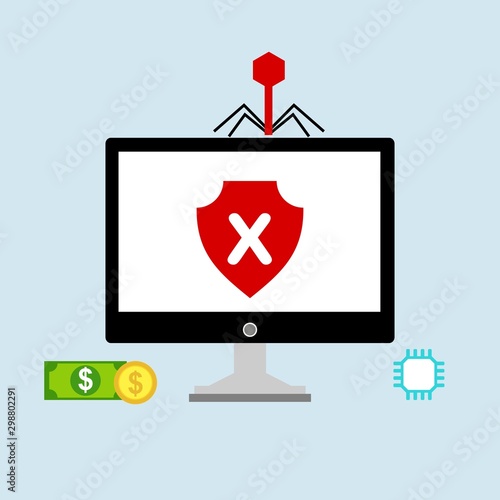 computer virus design with virus alert message, trojan ,virus , antivirus and firewall protection., vector illustration