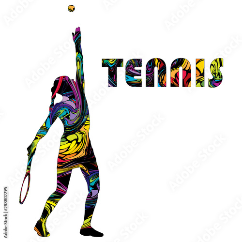 Tennis banner with colorful silhouette of a woman tennis player