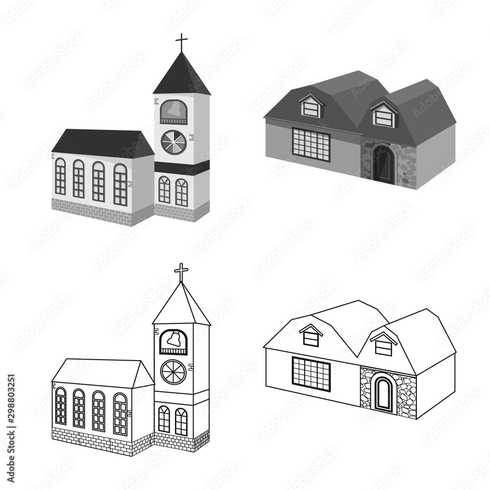 Vector illustration of facade and housing symbol. Set of facade and infrastructure stock symbol for web.