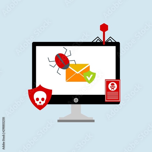 Ransomware malware wannacry risk symbol hacker cyber attack concept computer virus infection infographic. Vector online hacker risk illustration