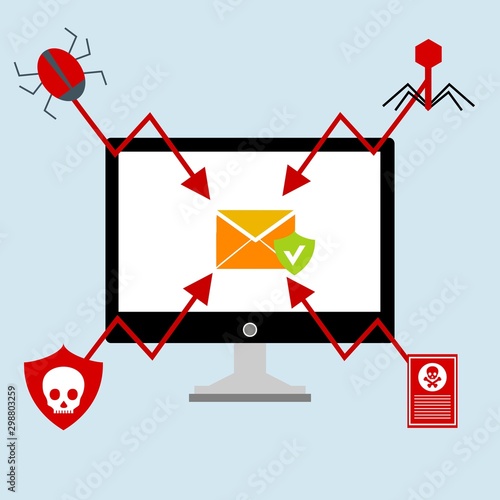 Ransomware malware wannacry risk symbol hacker cyber attack concept computer virus infection infographic. Vector online hacker risk illustration
