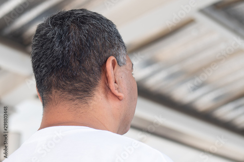 back head of asian senior old man with gray hair