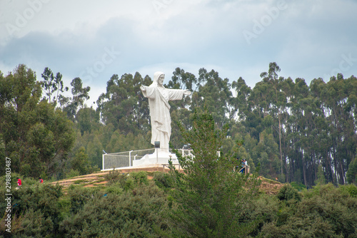 Panoramic view of Cristo Blanco Statue in Cusco