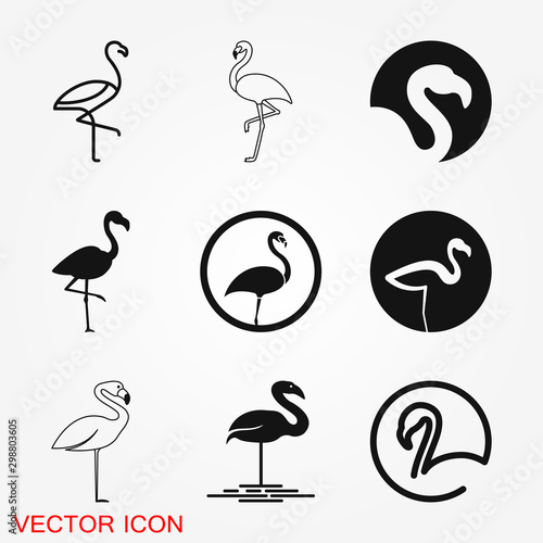 Flamingo icon, minimalistic vector illustration, symbol of bird