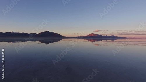 Aerial shot of Bonneville Salt Flats at sunset, Utah. photo