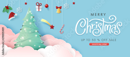 Merry christmas sale banner background.Merry Christmas text Calligraphic Lettering Vector illustration.