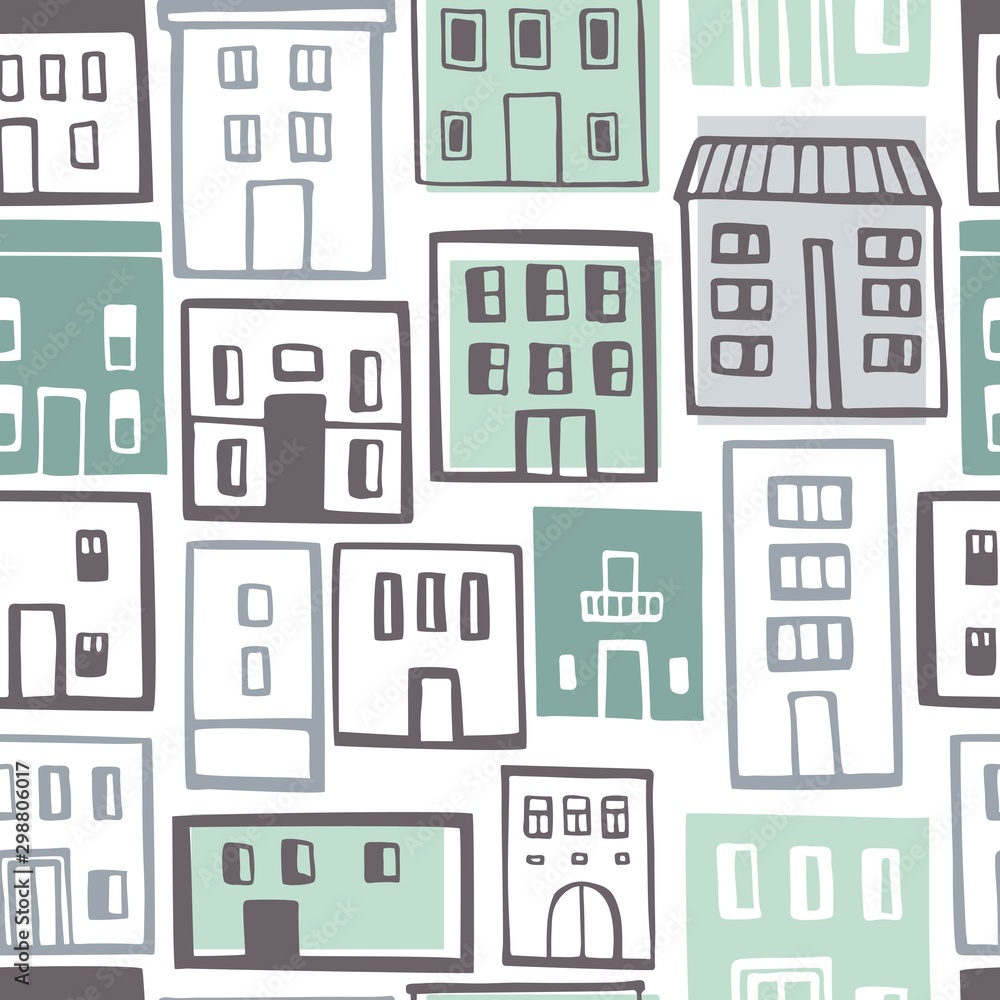 Hand drawn cute houses. Vector seamless pattern. Hand drawn cute houses. Vector seamless pattern.