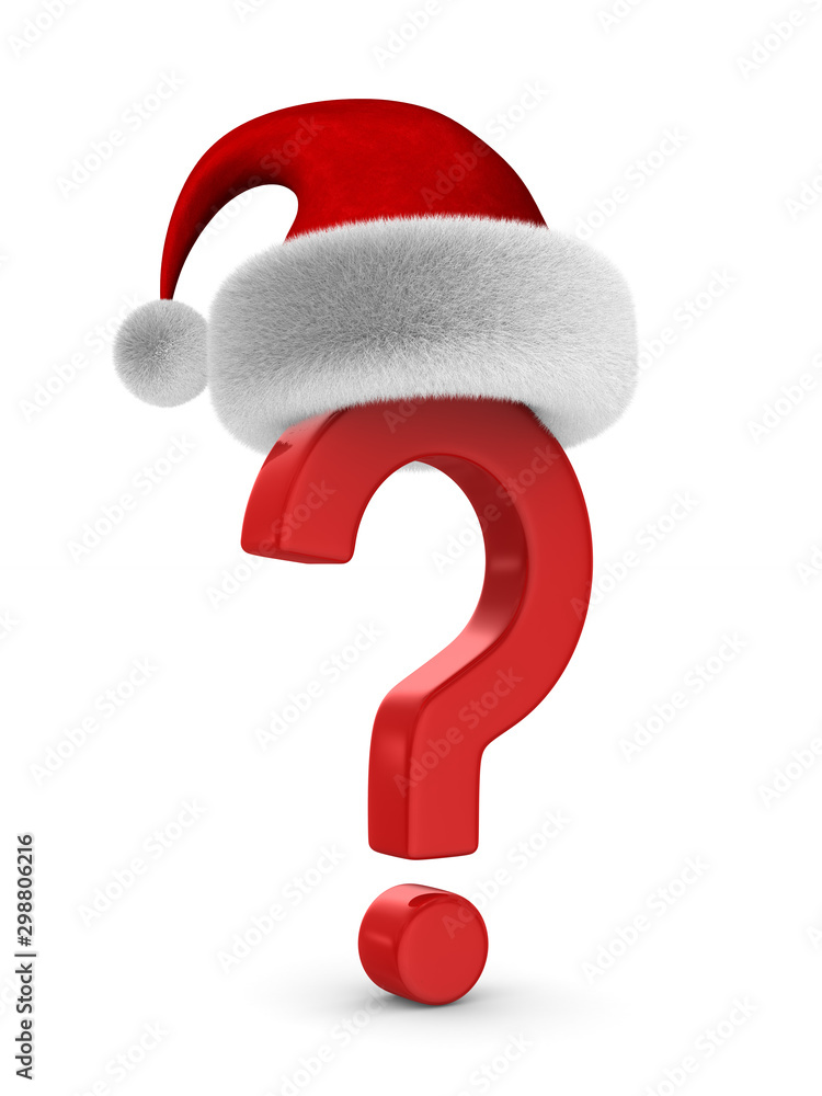 question mark and santa claus hat on white background. Isolated 3D illustration question mark and santa claus hat on white background. Isolated 3D illustration