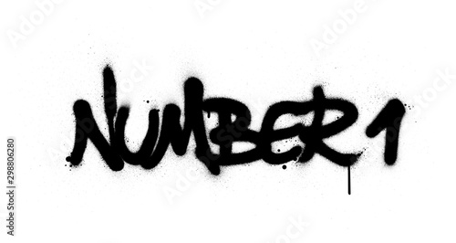 graffiti number 1 text sprayed in black over white