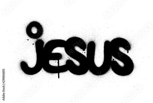 graffiti jesus word sprayed in black over white