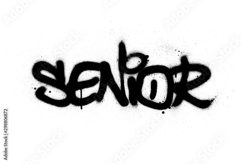 graffiti senior word sprayed in black over white