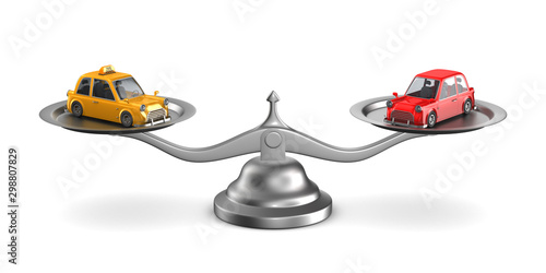 car and taxi on scales. Iso...