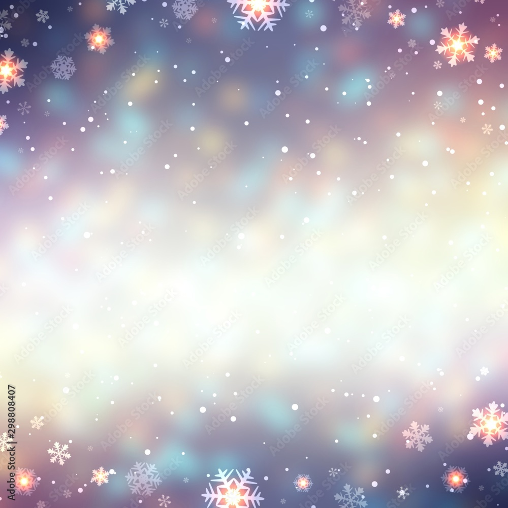 Golden snowflakes on glare blue, violet empty background. New year snow holiday backdrop. Glare vignette texture. Christmas trend illustration. Golden snowflakes on glare blue, violet empty background. New year snow holiday backdrop. Glare vignette texture. Christmas trend illustration.