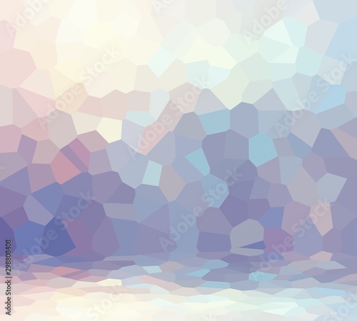 Empty room iridescent mosaic background. Gleaming blue, pink, violet wall and floor texture. Cristall decoration. 3d illustration. Magic interior.