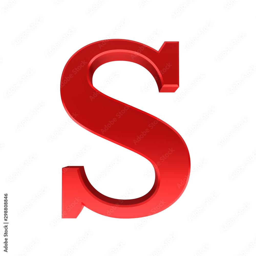 S letter red sign 3d rendering text alphabet capital font isolated on white background S letter red sign 3d rendering text alphabet capital font isolated on white background