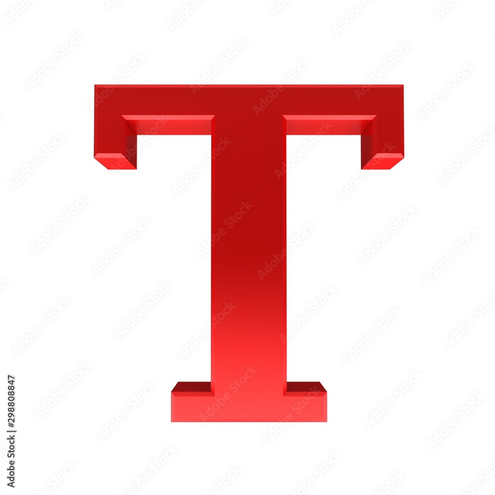 T letter red sign 3d rendering text alphabet capital font isolated on white background T letter red sign 3d rendering text alphabet capital font isolated on white background