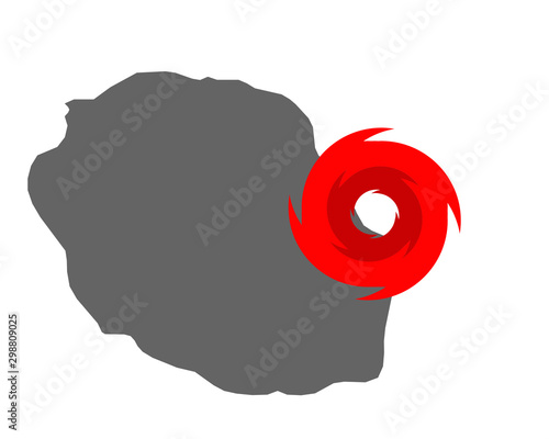 Karte von La Reunion und Hurrikansymbol