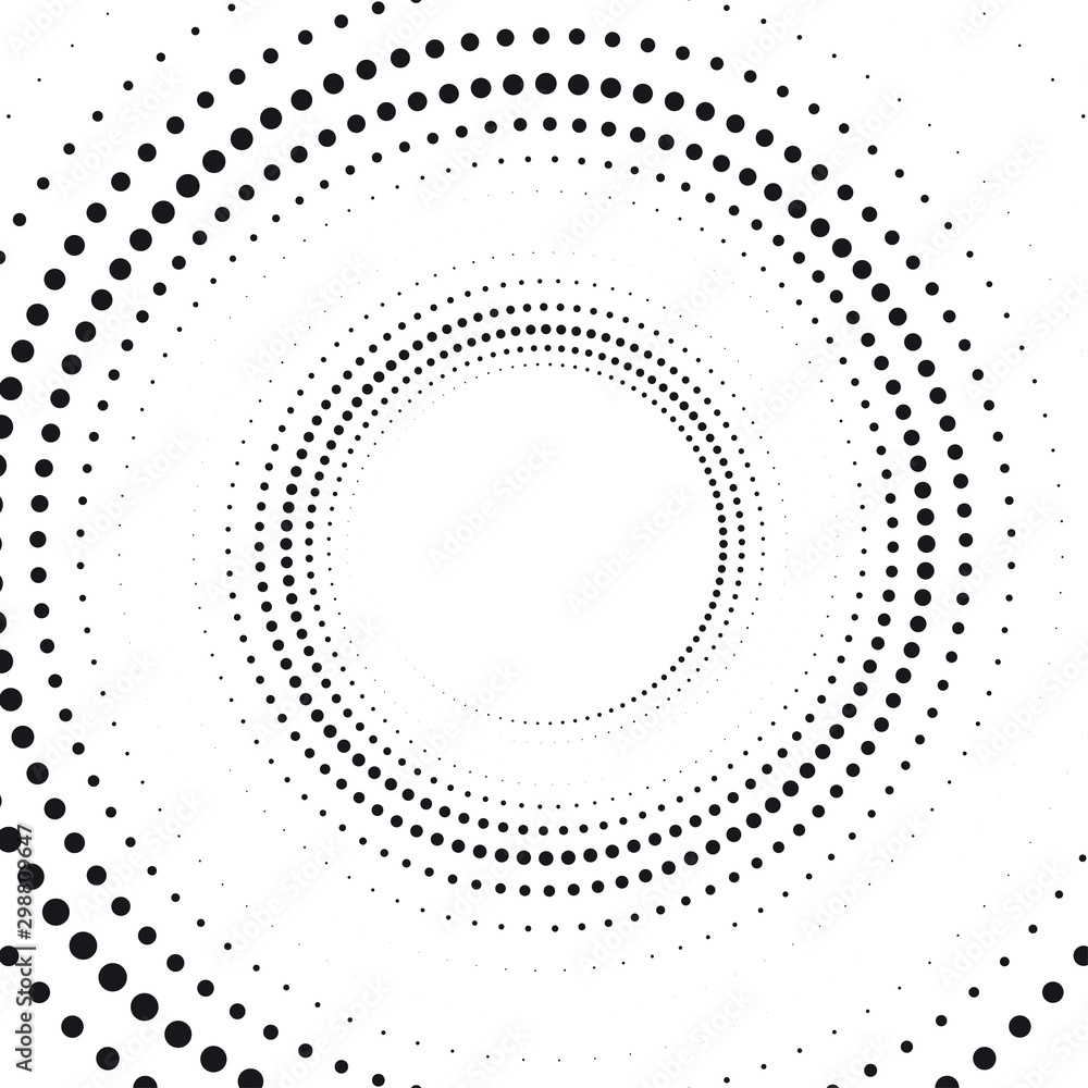 Halftone dots. Circle shape. Black and white vector background. Vector element for web and graphic design.