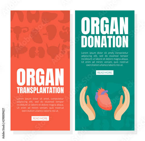 Organ Transplantation and Donation Landing Page Template, Healthcare and Medical Vector Illustration