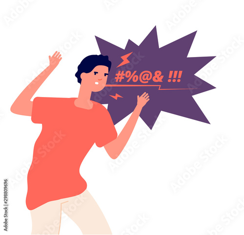 Man expressing anger. Irritated character, angry screaming man. Aggressive frustrated person swears in face, vector concept. Person angry, anger young stress expression illustration