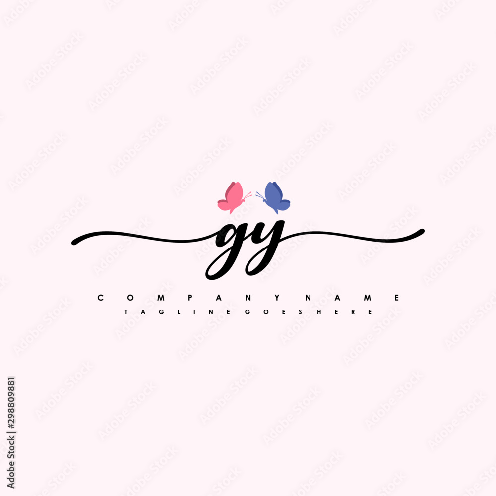 Initial GY with a butterfly on the handwriting Logo vector. Letter Logo Handwriting Template. two blue and ping butterflies Initial GY with a butterfly on the handwriting Logo vector. Letter Logo Handwriting Template. two blue and ping butterflies