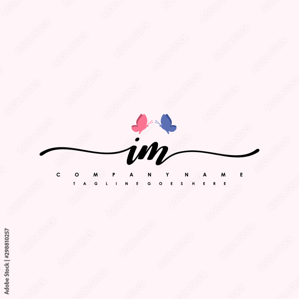 Initial IM with a butterfly on the handwriting Logo vector. Letter Logo Handwriting Template. two blue and ping butterflies Initial IM with a butterfly on the handwriting Logo vector. Letter Logo Handwriting Template. two blue and ping butterflies