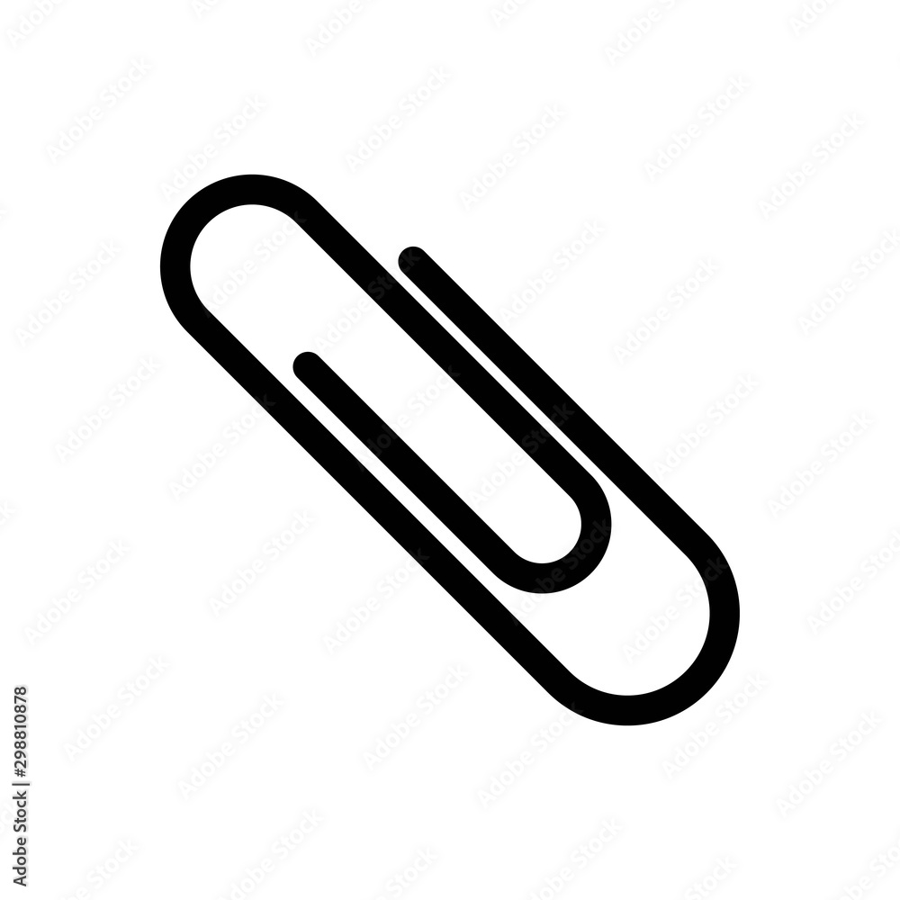 Black isolated icon of paper clip on white background. Silhouette of paper clip. Flat design. Black isolated icon of paper clip on white background. Silhouette of paper clip. Flat design.