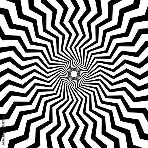 Black and White Hypnotic Spiral Background. Radial Spiral Rays Background. Retro Sunburst Background Template. Vector Illustration