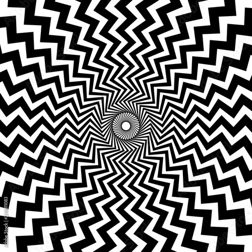 Black and White Hypnotic Spiral Background. Radial Spiral Rays Background. Retro Sunburst Background Template. Vector Illustration