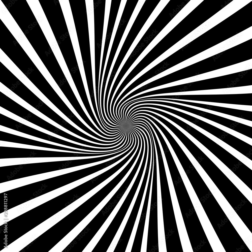 Obraz premium Black and White Hypnotic Spiral Background. Radial Spiral Rays Background. Retro Sunburst Background Template. Vector Illustration