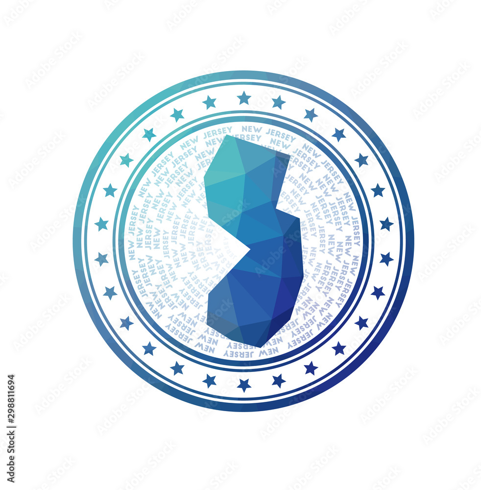 Flat low poly stamp of New Jersey. Polygonal New Jersey badge. Trendy vector logo of the US state. Flat low poly stamp of New Jersey. Polygonal New Jersey badge. Trendy vector logo of the US state.