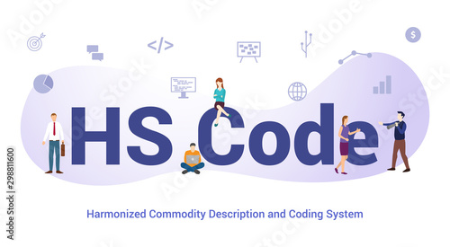 hs code harmonized commodity description and coding system concept with big word or text and team people with modern flat style - vector photo