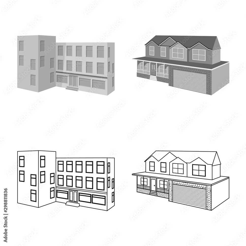 Isolated object of facade and housing logo. Set of facade and infrastructure stock vector illustration.