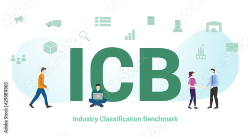 icb industry classification benchmark concept with big word or text and team people with modern flat style - vector