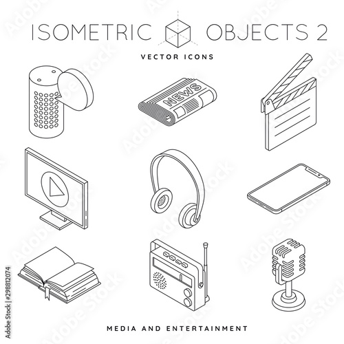 Isometric entertainment  and media industry objects vector outline icon
