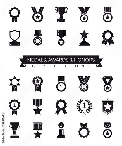 Medals, awards and honors glyph icons vector set