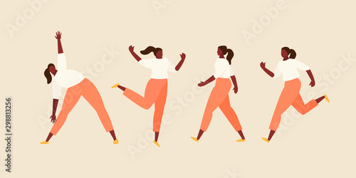 Girl in different movements vector set