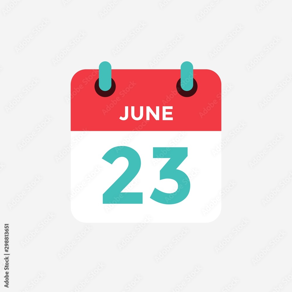 Flat icon calendar 23 of June. Date, day and month. Vector illustration. Flat icon calendar 23 of June. Date, day and month. Vector illustration.