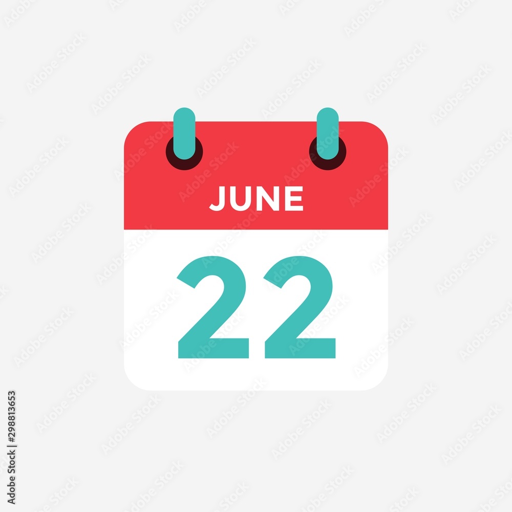 Fototapeta premium Flat icon calendar 22 of June. Date, day and month. Vector illustration.