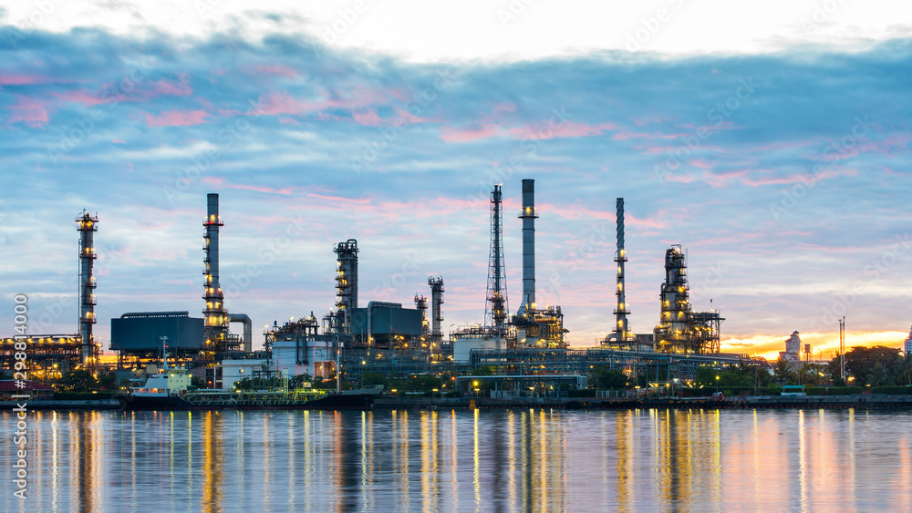 Oil and gas refinery plant area at sunrise