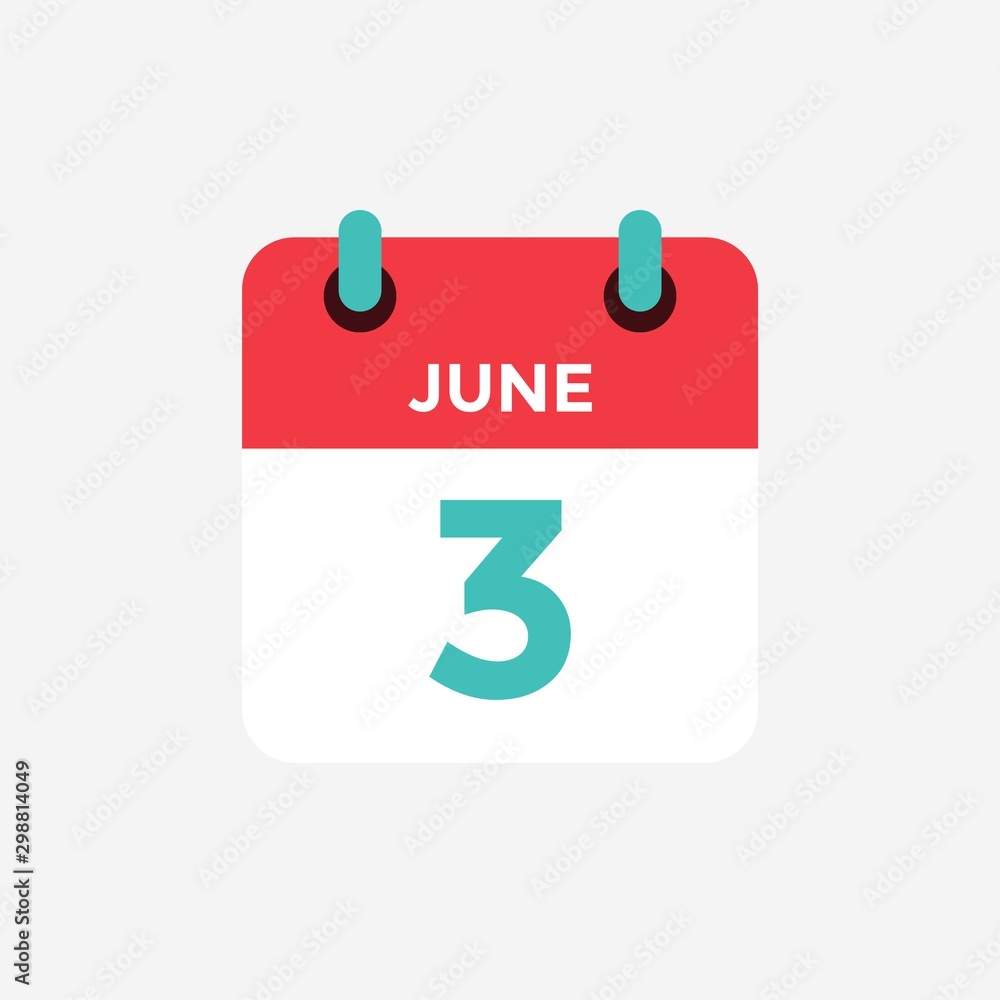 Flat icon calendar 3 of June. Date, day and month. Vector illustration. Flat icon calendar 3 of June. Date, day and month. Vector illustration.