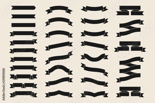 Black Ribbon Banners Collection Flat Vectors