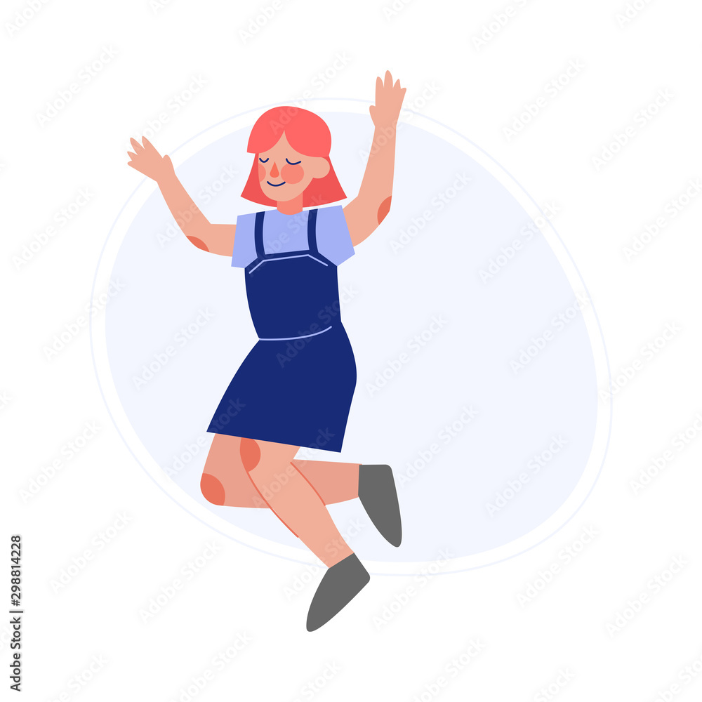Happy Girl Joyfully Jumping, Cheerful Teen Girl Having Fun Vector Illustration Happy Girl Joyfully Jumping, Cheerful Teen Girl Having Fun Vector Illustration