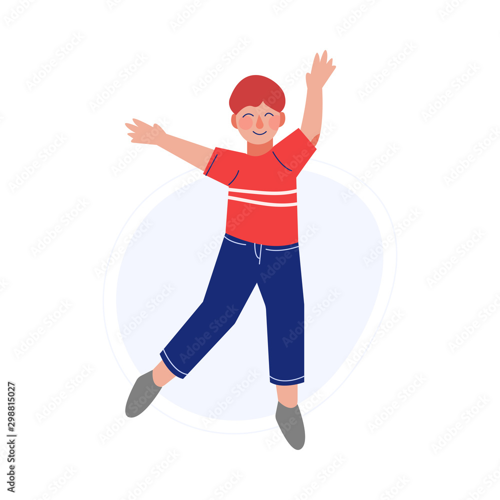 Happy Boy Happily Jumping, Child Having Fun Vector Illustration